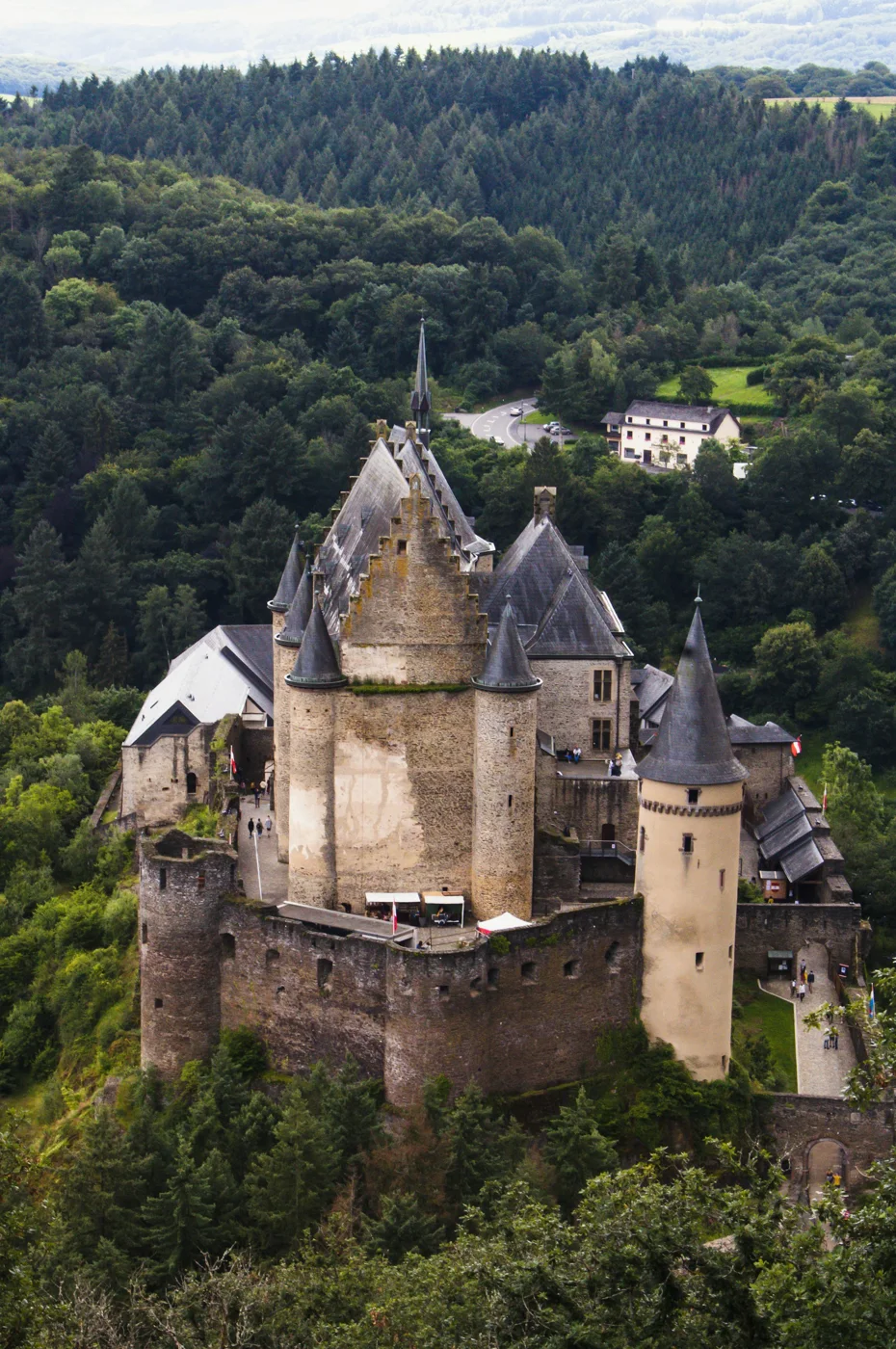 A closer view of Vianden Castle towers and stone walls